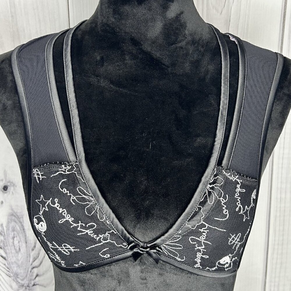 Savage X Fenti Black Mesh Unlined Embroidered Bra Size XL